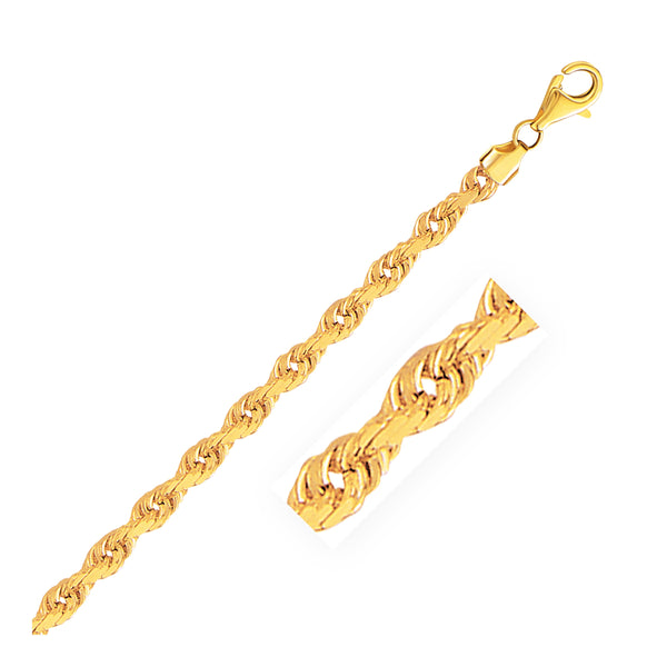 5.0mm 10k Yellow Gold Solid Diamond Cut Rope Chain 24"