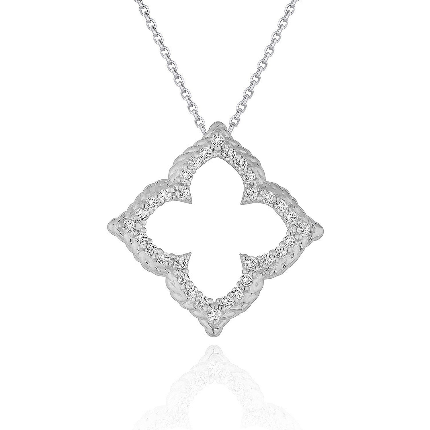 14k White Gold Diamond Cut-out Flower Pendant (1/3 cttw) 16"