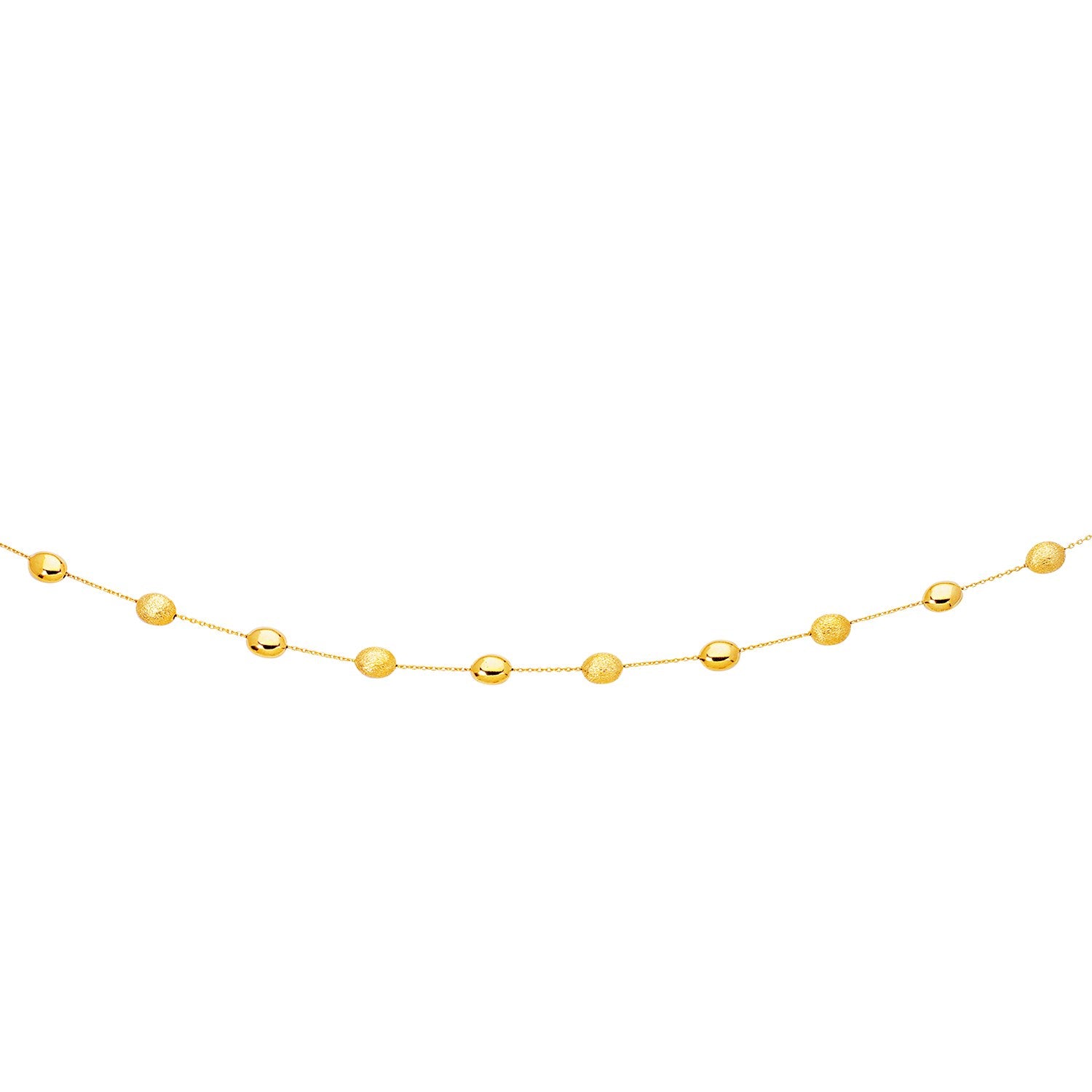 14k Yellow Gold Necklace with Polished and Textured Pebble Stations 17"