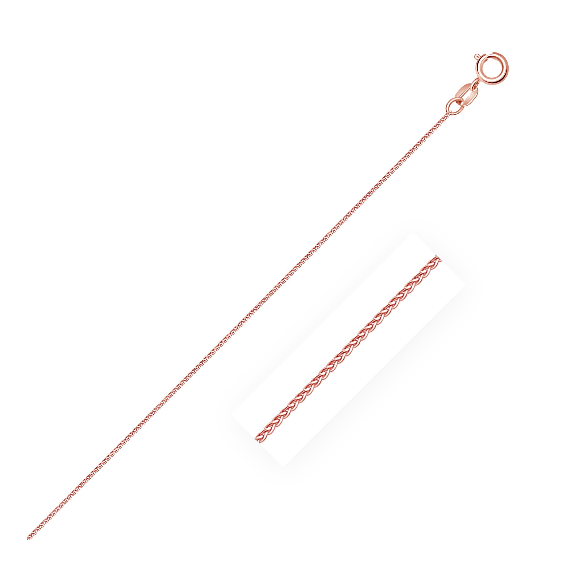 14k Rose Gold Diamond Cut Round Wheat Chain 0.6mm 18"
