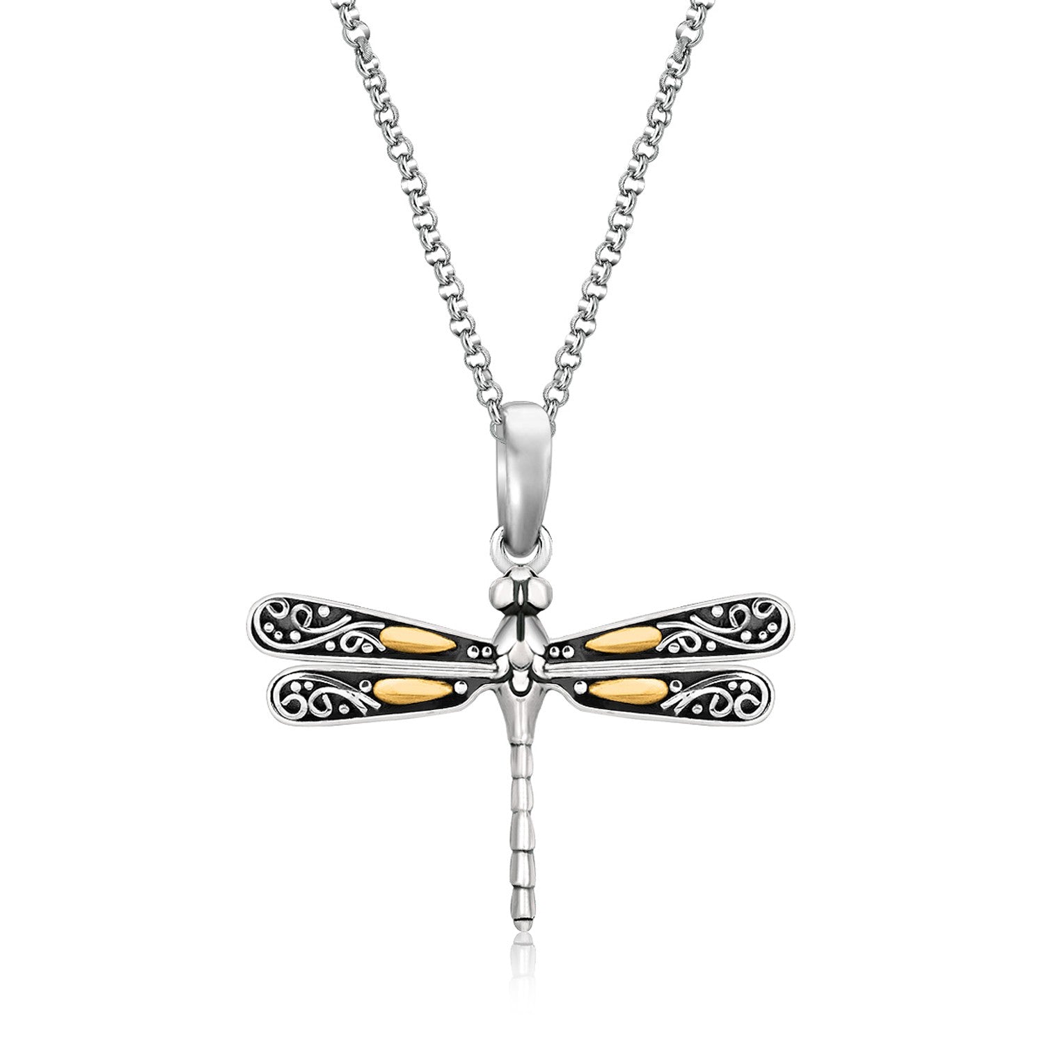 18k Yellow Gold and Sterling Silver Pendant in a Dragonfly Design 18