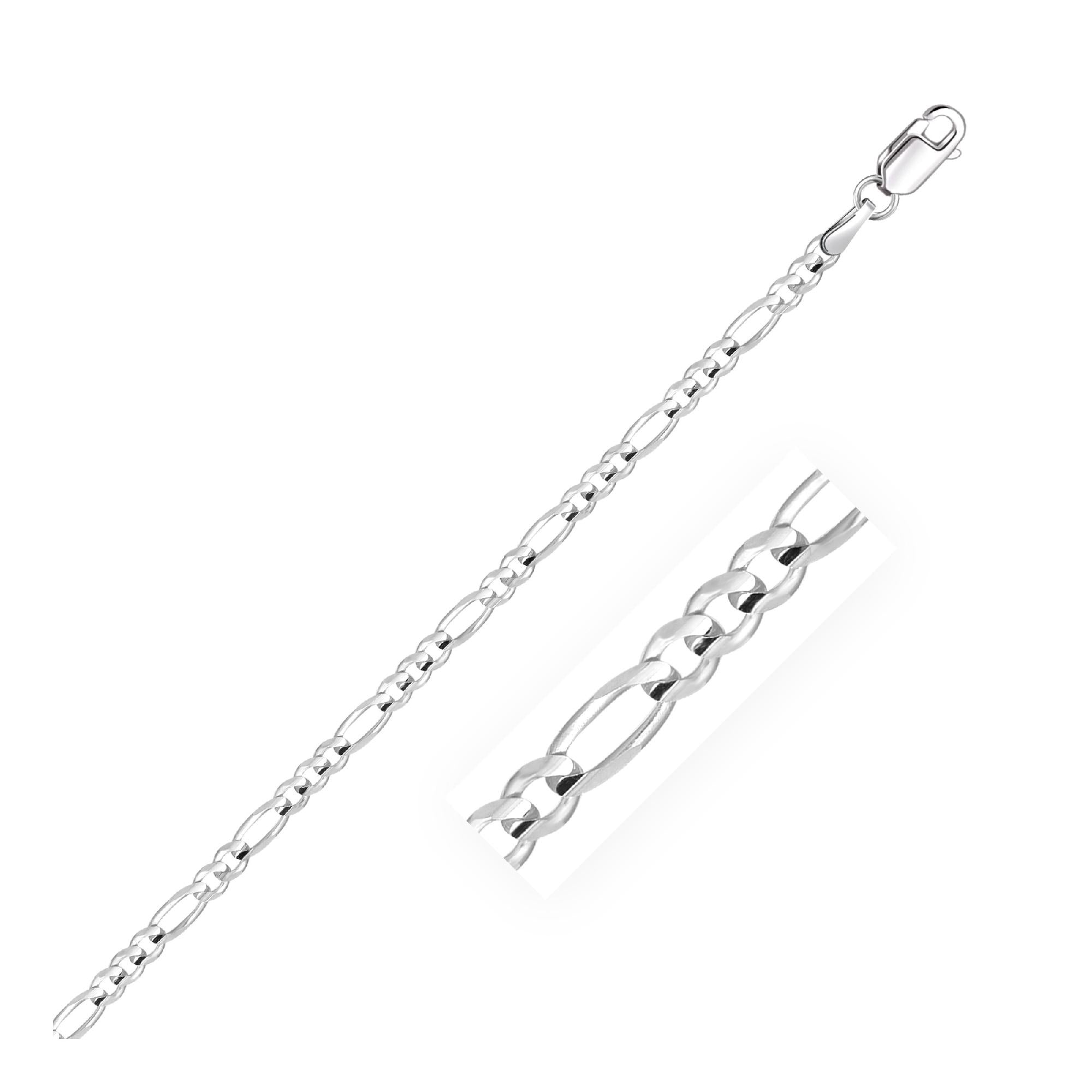 3.0mm 14k White Gold Solid Figaro Chain 22"