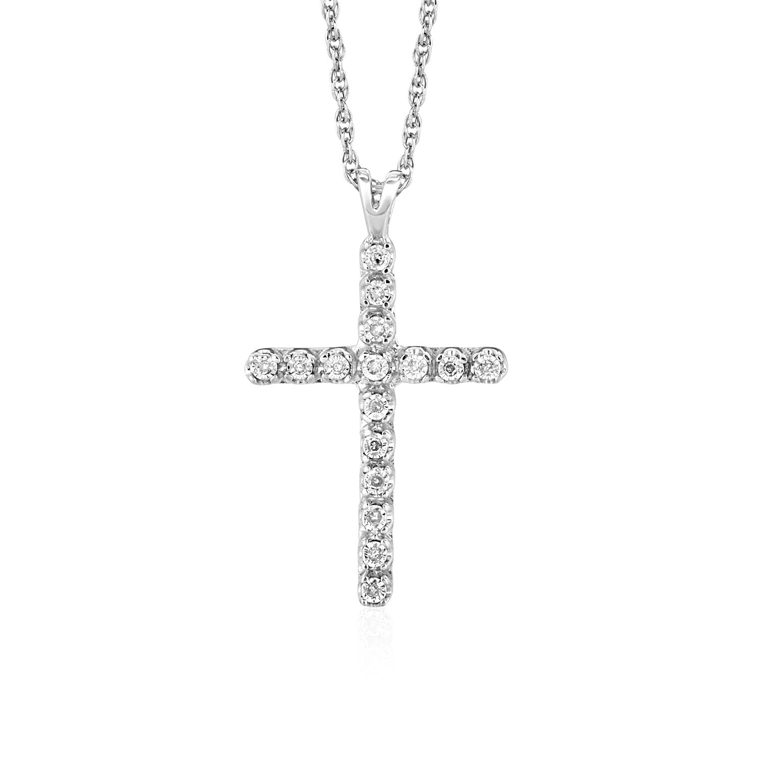 Cross Pendant with Diamonds in Sterling Silver 18