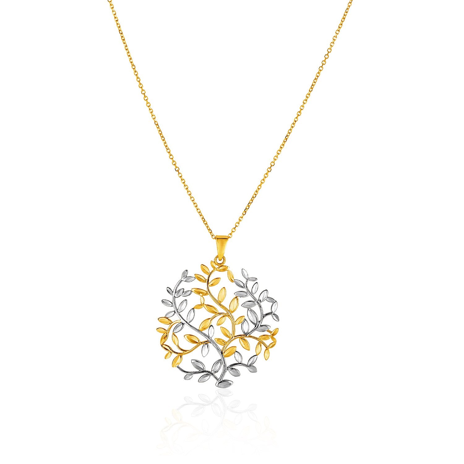 14k Two-Tone Yellow and White Gold Tree of Life Pendant 18
