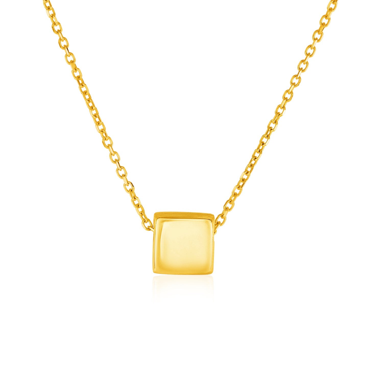 14k Yellow Gold with Shiny Square Pendant 18