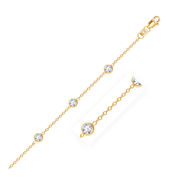 14k Yellow Gold Anklet with Round White Cubic Zirconia 10"