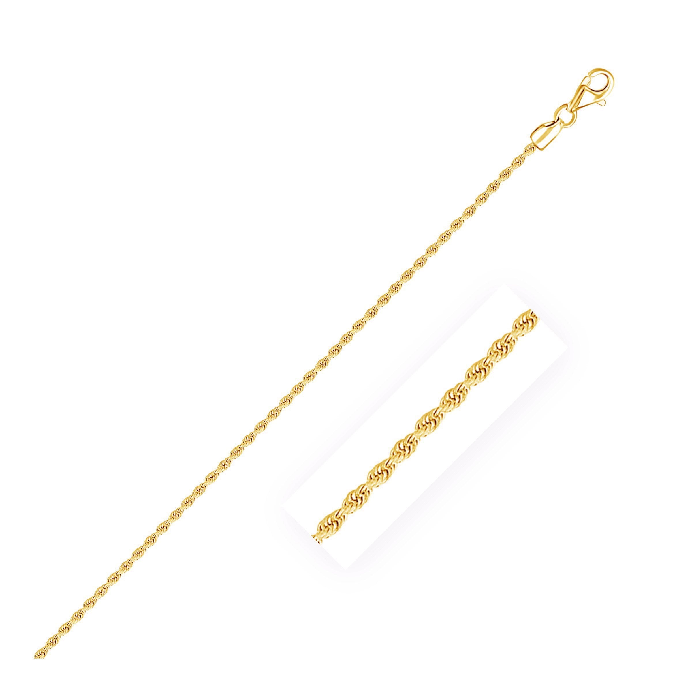 2.0mm 10k Yellow Gold Solid Diamond Cut Rope Chain 16"
