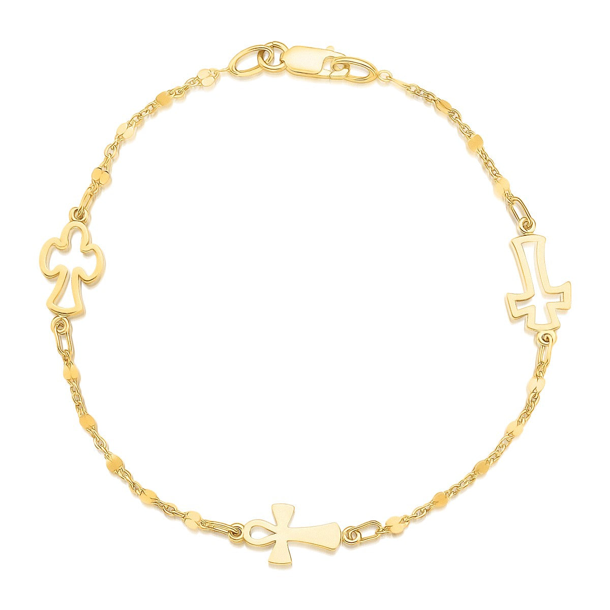 14k Yellow Gold Symbolic Cross Bracelet 7"