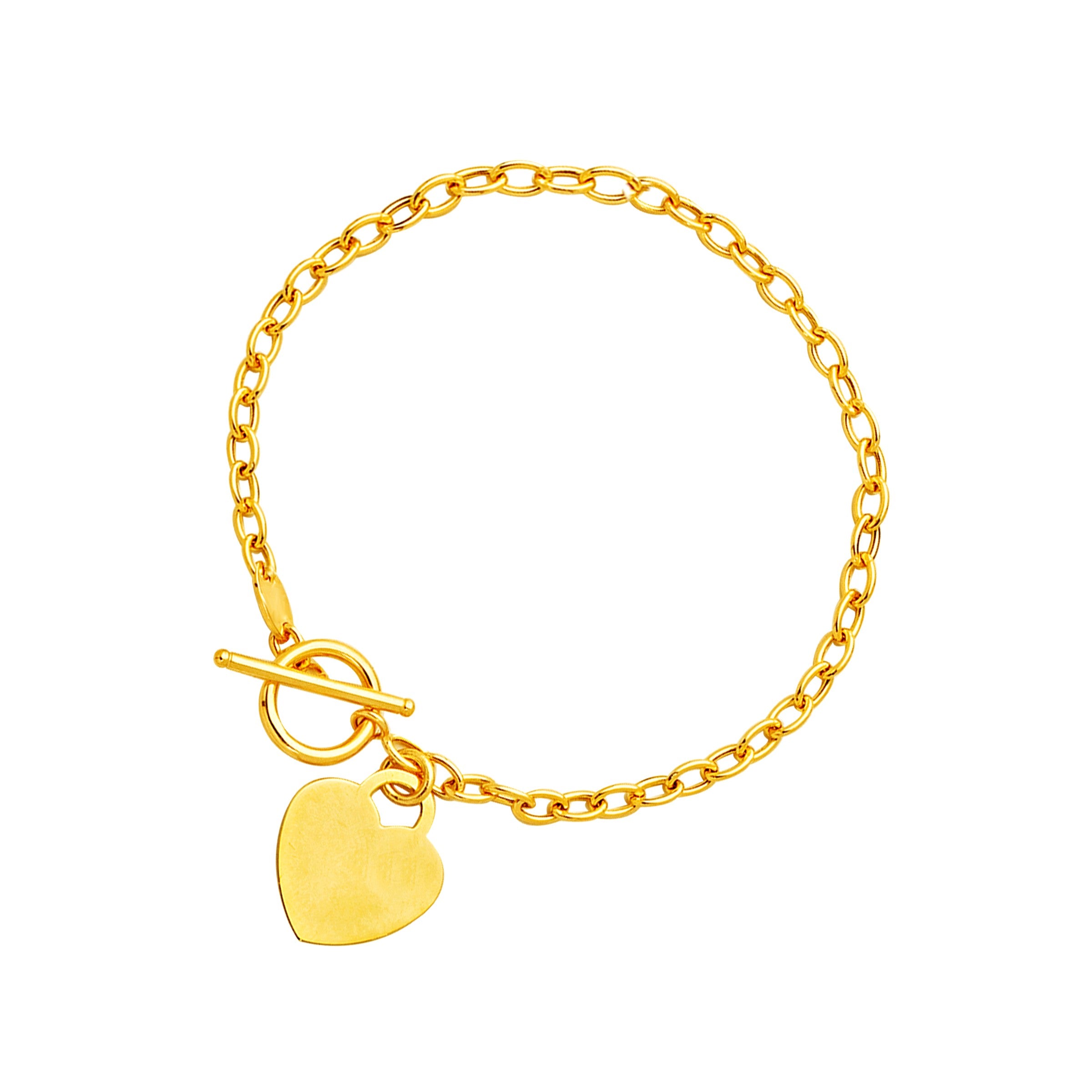 Toggle Bracelet with Heart Charm in 14k Yellow Gold 7.5"