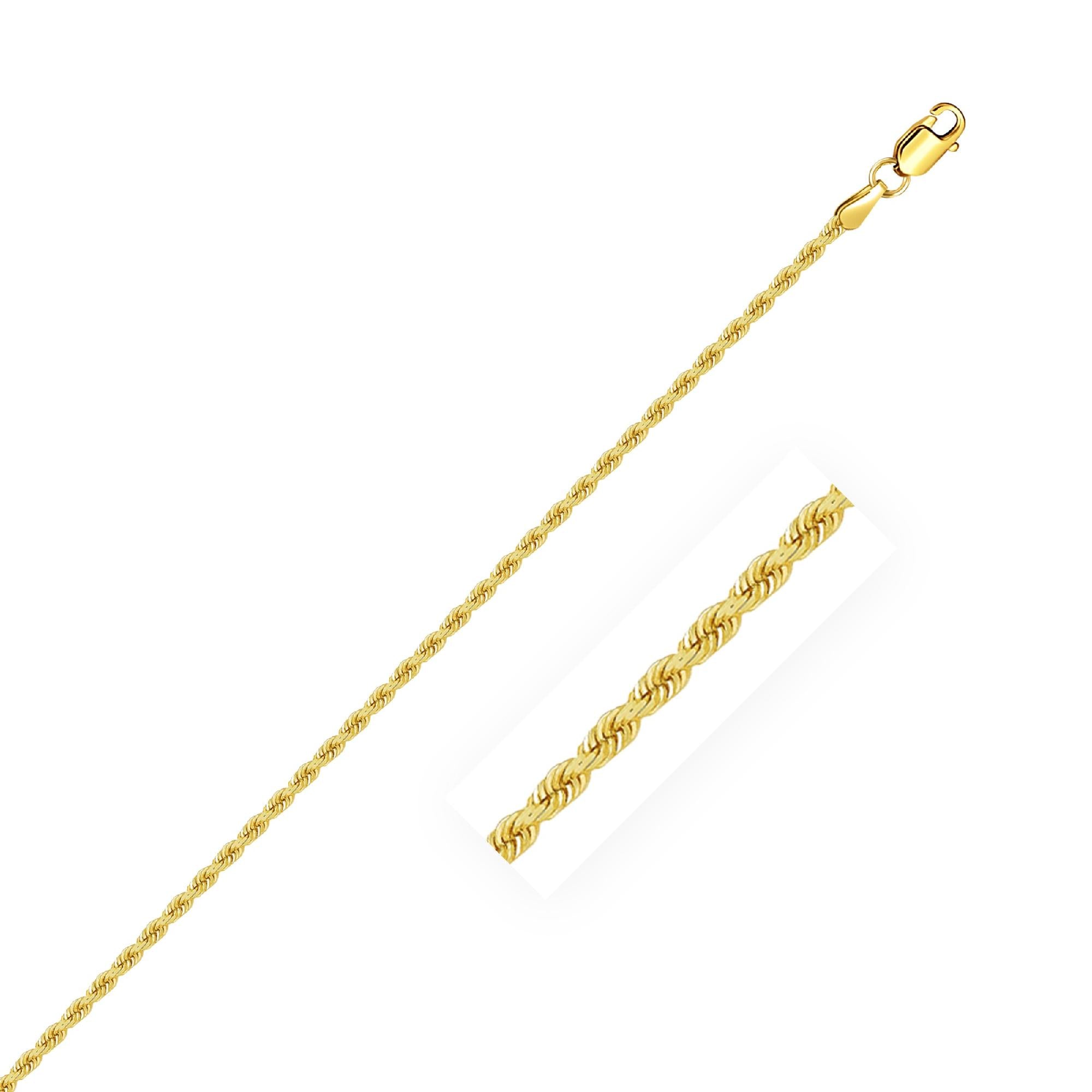 2.0mm 14k Yellow Gold Solid Rope Chain 18"