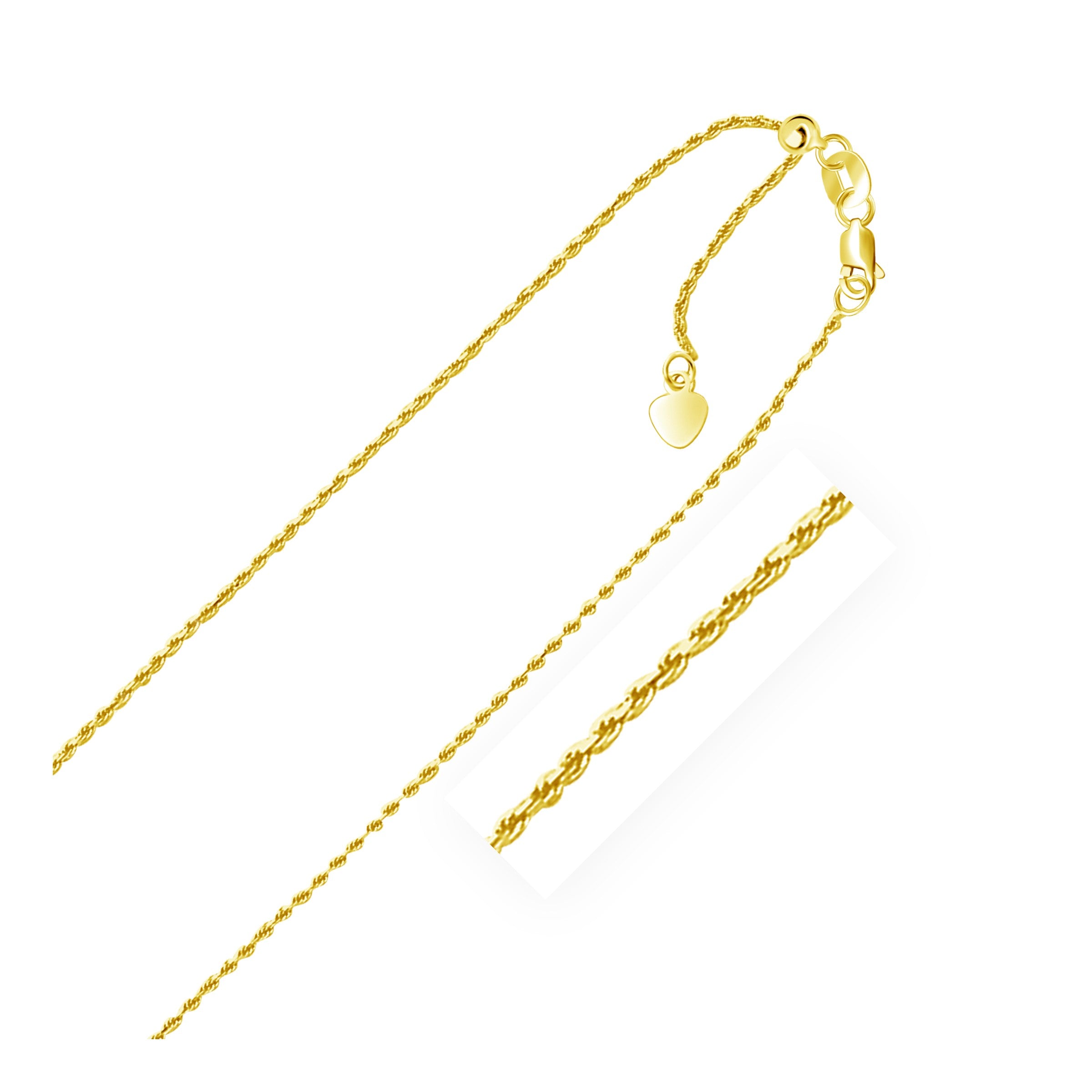 14k Yellow Gold Adjustable Rope Chain 1.0mm 22"
