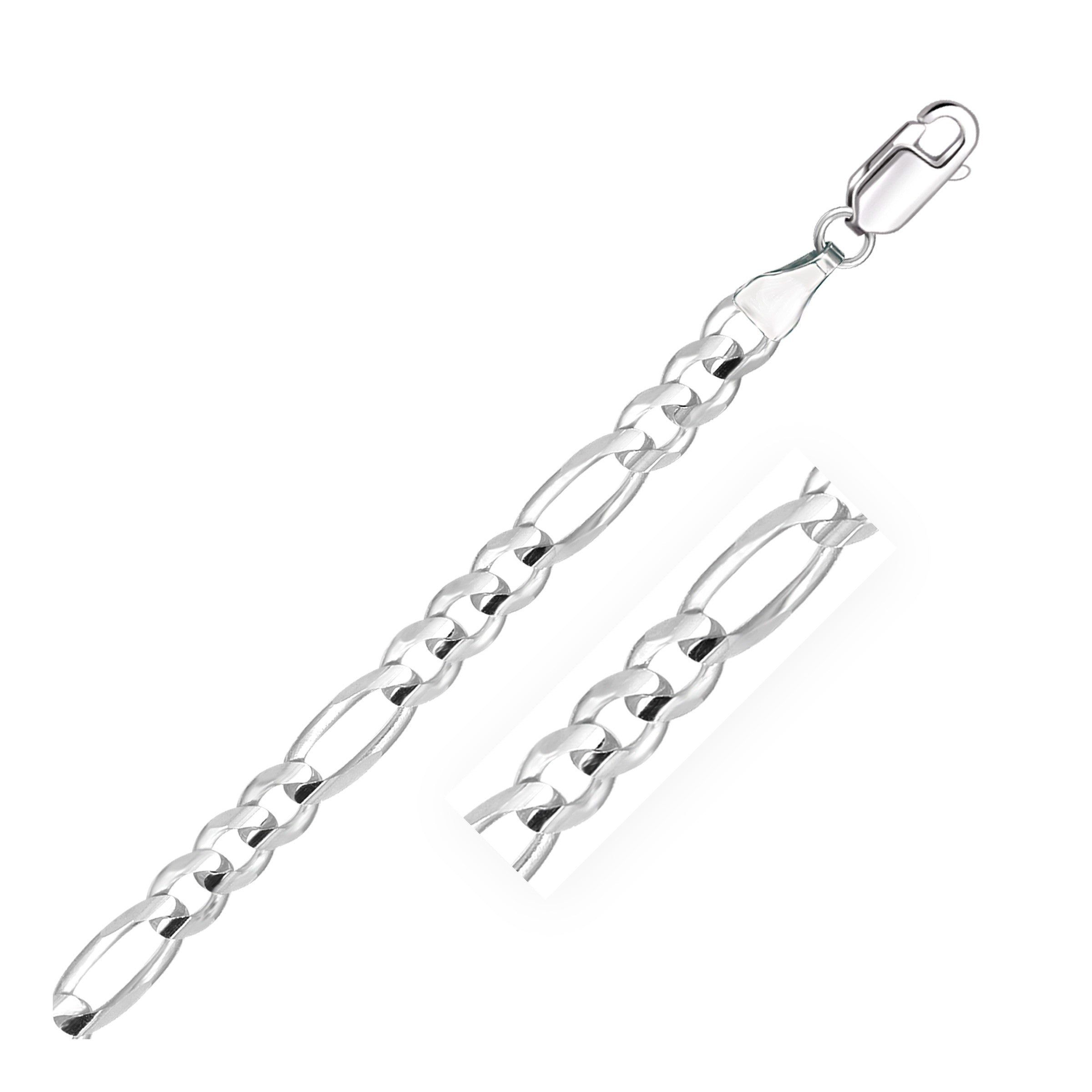 6.0mm 14k White Gold Solid Figaro Bracelet 8"