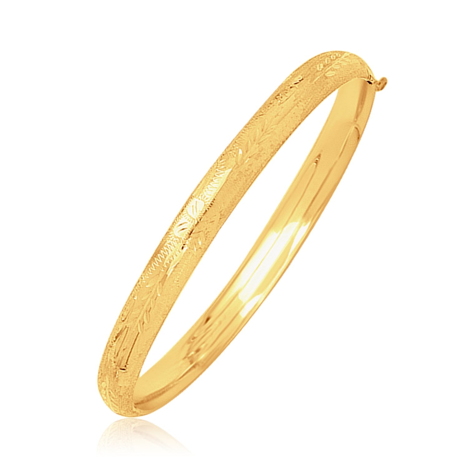14k Yellow Gold Dome Motif Children's Bangle with Diamond Cuts 5.5"