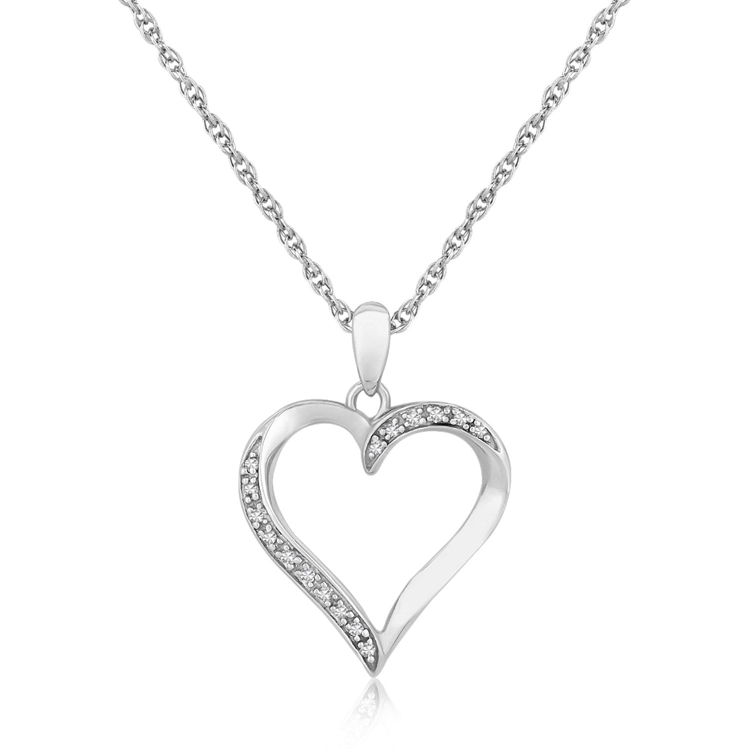 Sterling Silver Twisted Open Heart Diamond Accented Pendant (.04 cttw) 18