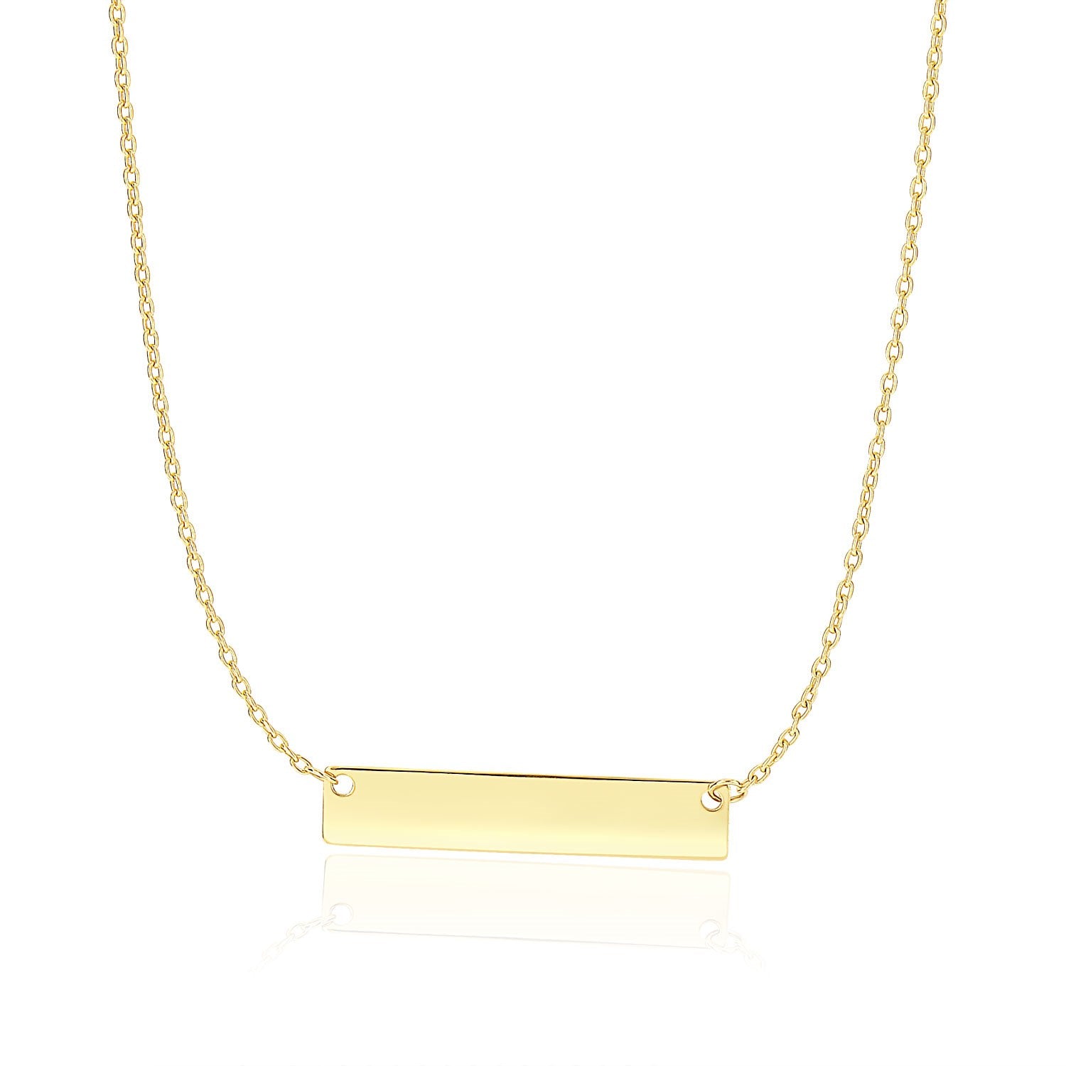 14k Yellow Gold Smooth Flat Horizontal Bar Style Necklace 18"