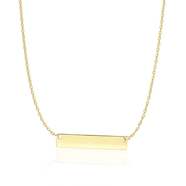14k Yellow Gold Smooth Flat Horizontal Bar Style Necklace 18"