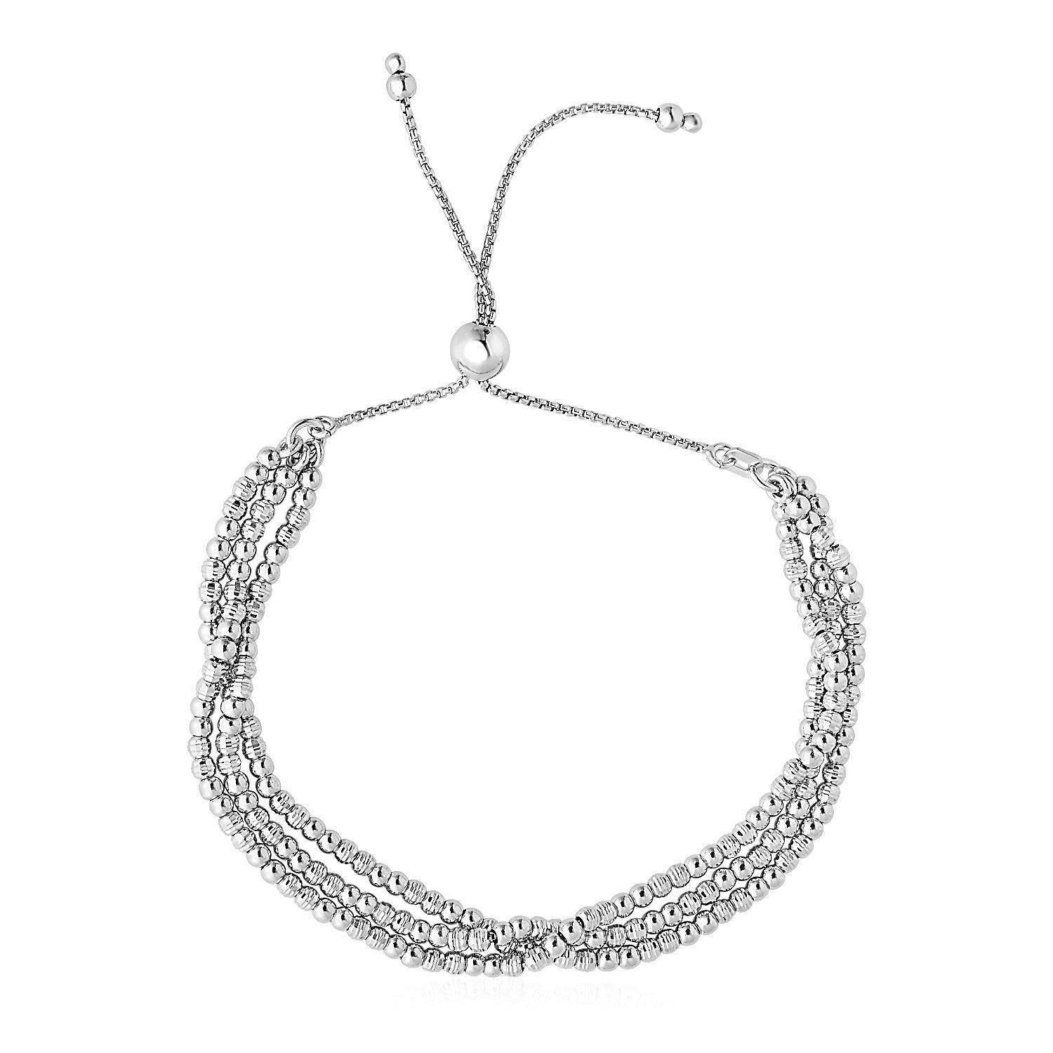 Adjustable Three-Strand Bead Bracelet in Sterling Silver 9.25"
