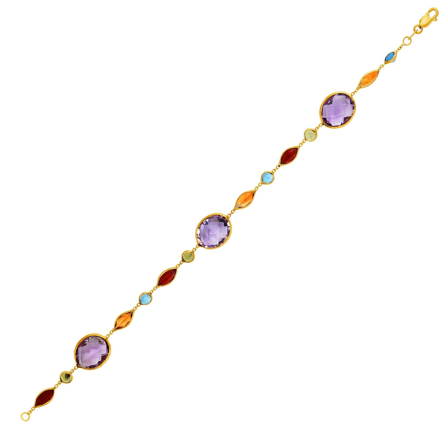14k Yellow Gold Bracelet with Multi-Colored Stones 7.5"
