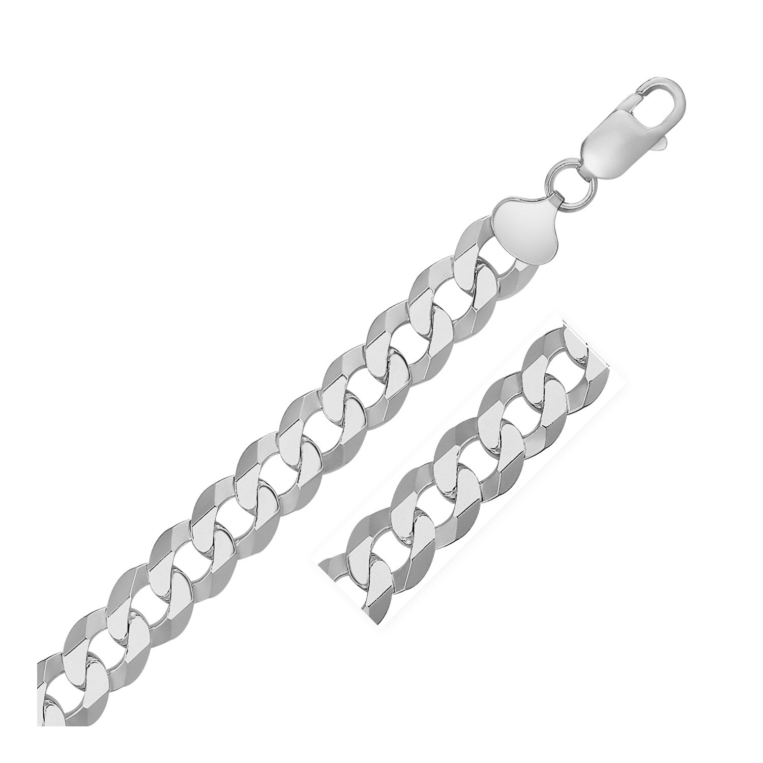Rhodium Plated 13.6mm Sterling Silver Curb Style Bracelet 9"