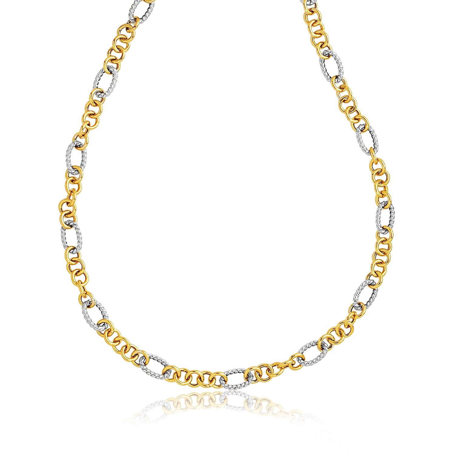 14k Two-Tone Round and Cable Style Link Necklace 18"