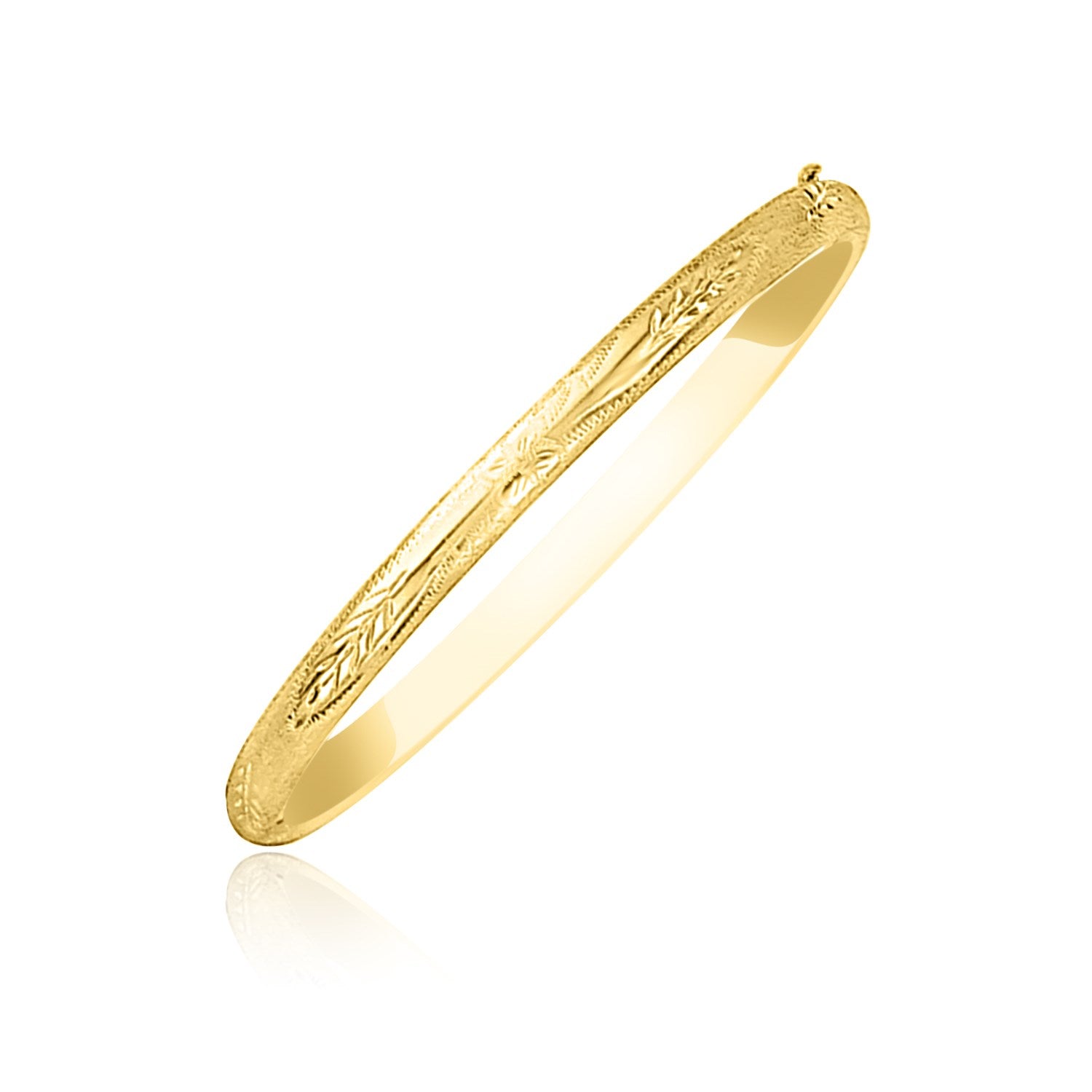 10k Yellow Gold Botanical Pattern Florentine Bangle 7"