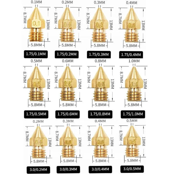 10pcs Brass nozzle 3d printer accessories mk8 pointed brass nozzle surface lettering printing accessories GreatEagleInc