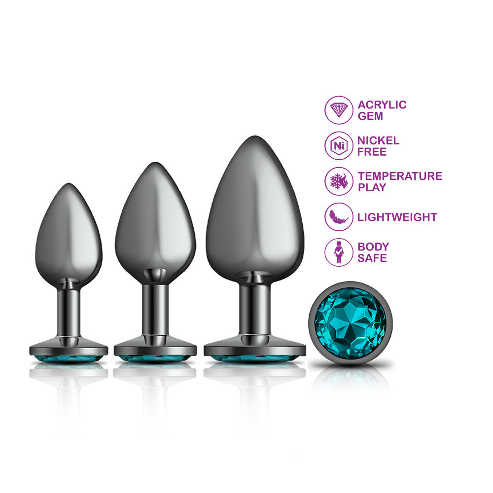 Cheeky Charms - Metal Butt Plug Gunmetal - Round - - Anal Trainer Kit Teal