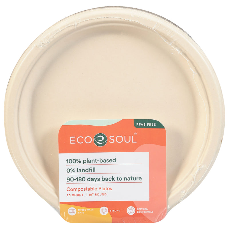 Ecosoul - Rnd Plate 10 Inch Bagasse - Case Of 8-20 Ct