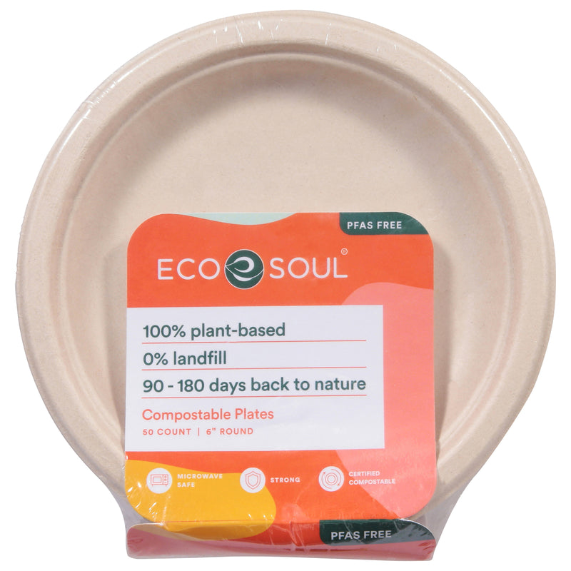 Ecosoul - Rnd Plate 6 Inch Bagasse - Case Of 8-50 Ct