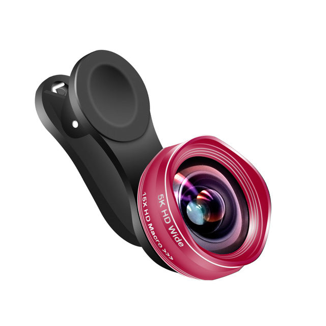 Flower Bud 5K HD Phone Lens Wide Angle Macro Lens No Distortion 0.45X Professional 2 in 1 Camera for Smartphone iPhone Mobile Red