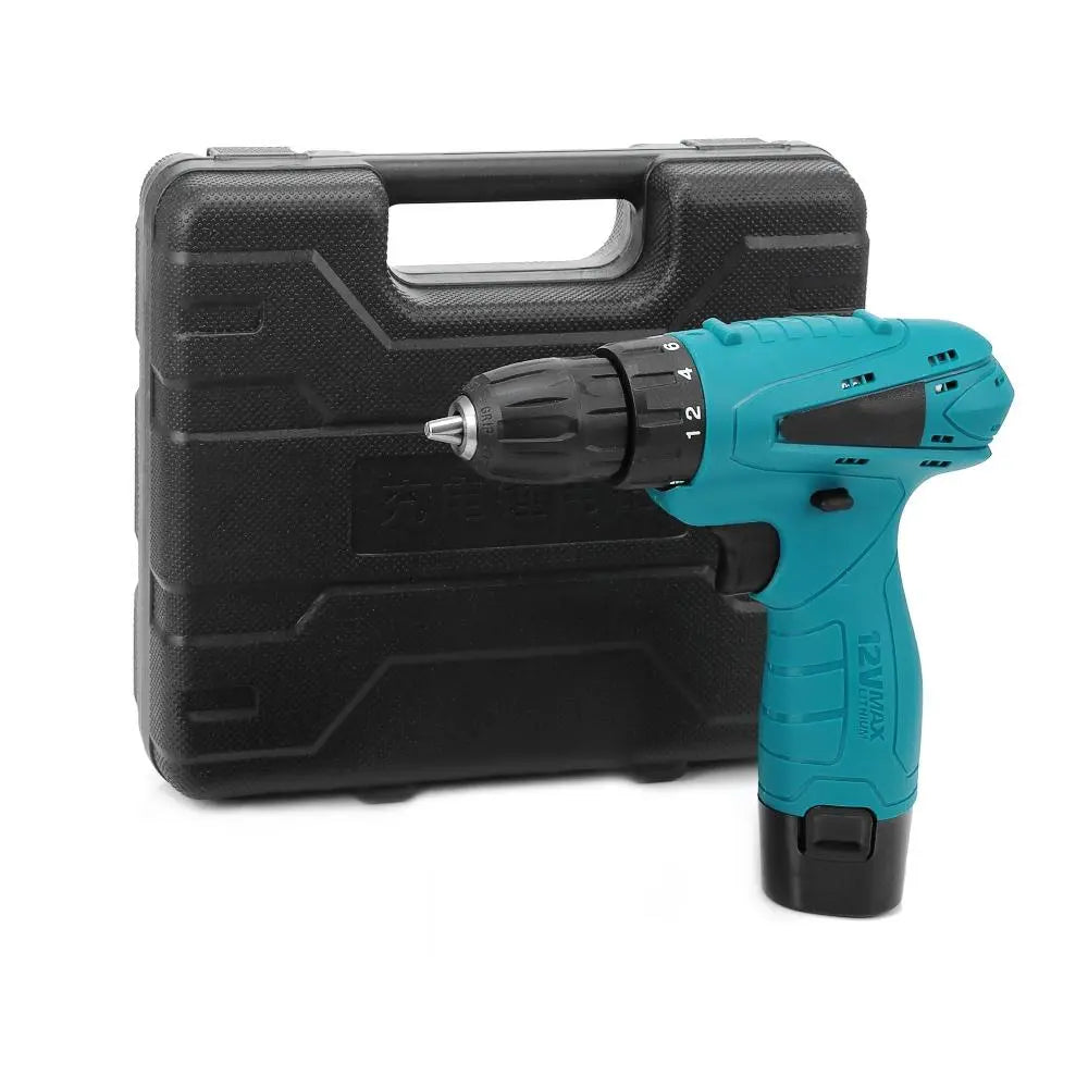 12V Electric Drill Cordless Screwdriver Set with Carrying Case Li-ion Battery - GreatEagleInc