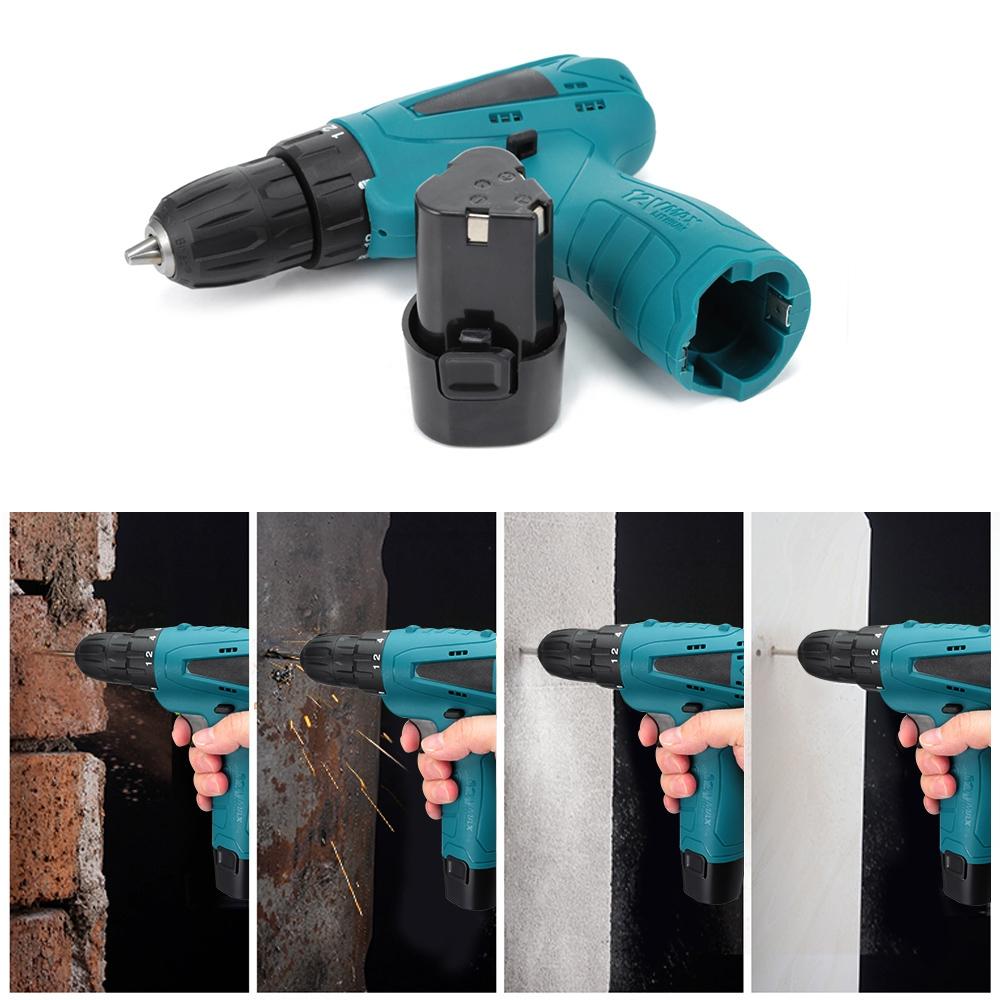 12V Electric Drill Cordless Screwdriver Set with Carrying Case Li-ion Battery GreatEagleInc