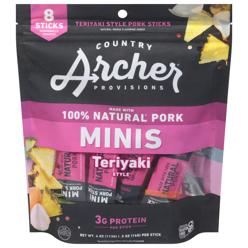 Country Archer - Jrky Pork Stick Mini Teri - Case Of 10-4 Oz