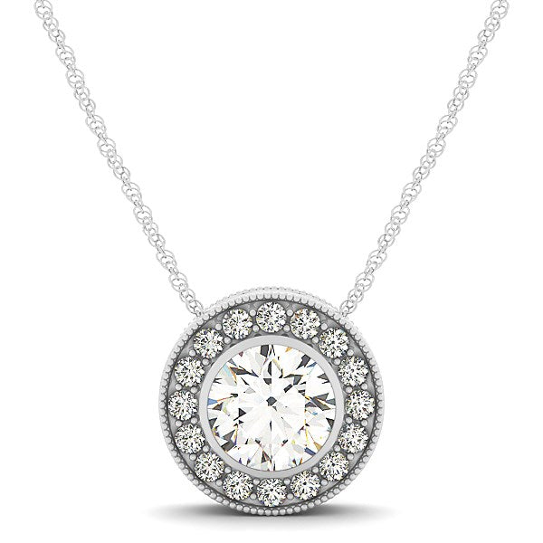 Diamond Halo with Center Bezel in 14k White Gold (5/8 cttw) 18"