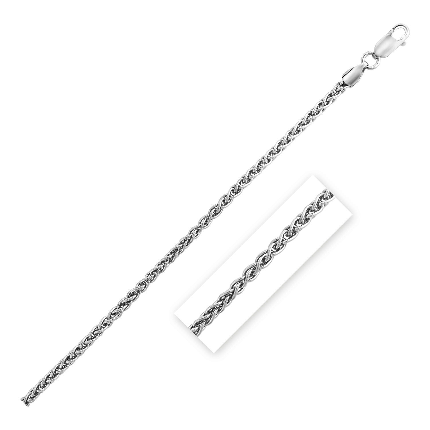 Sterling Silver Rhodium Plated Wheat Chain 2.6mm 24"