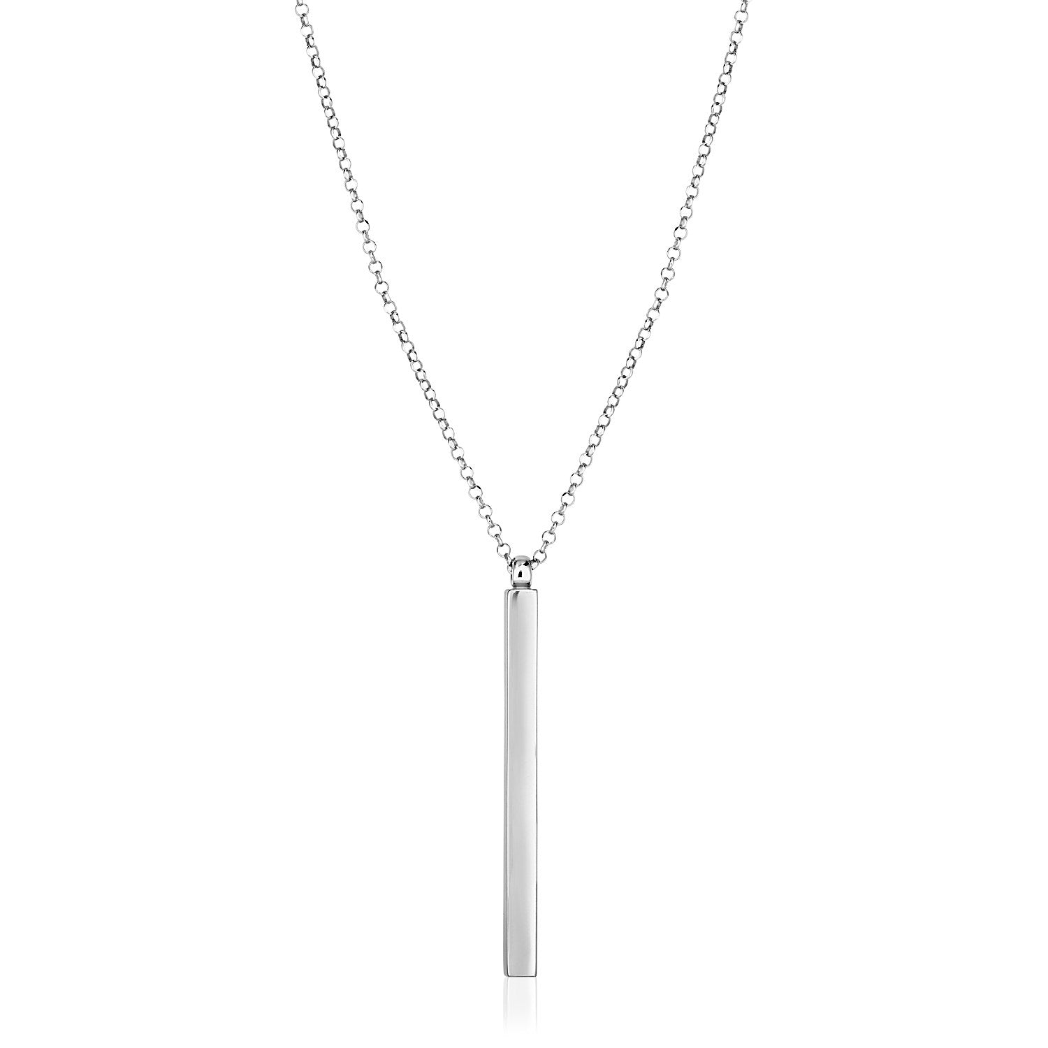 Sterling Silver 24 inch Necklace with Long Polished Bar Pendant 24"