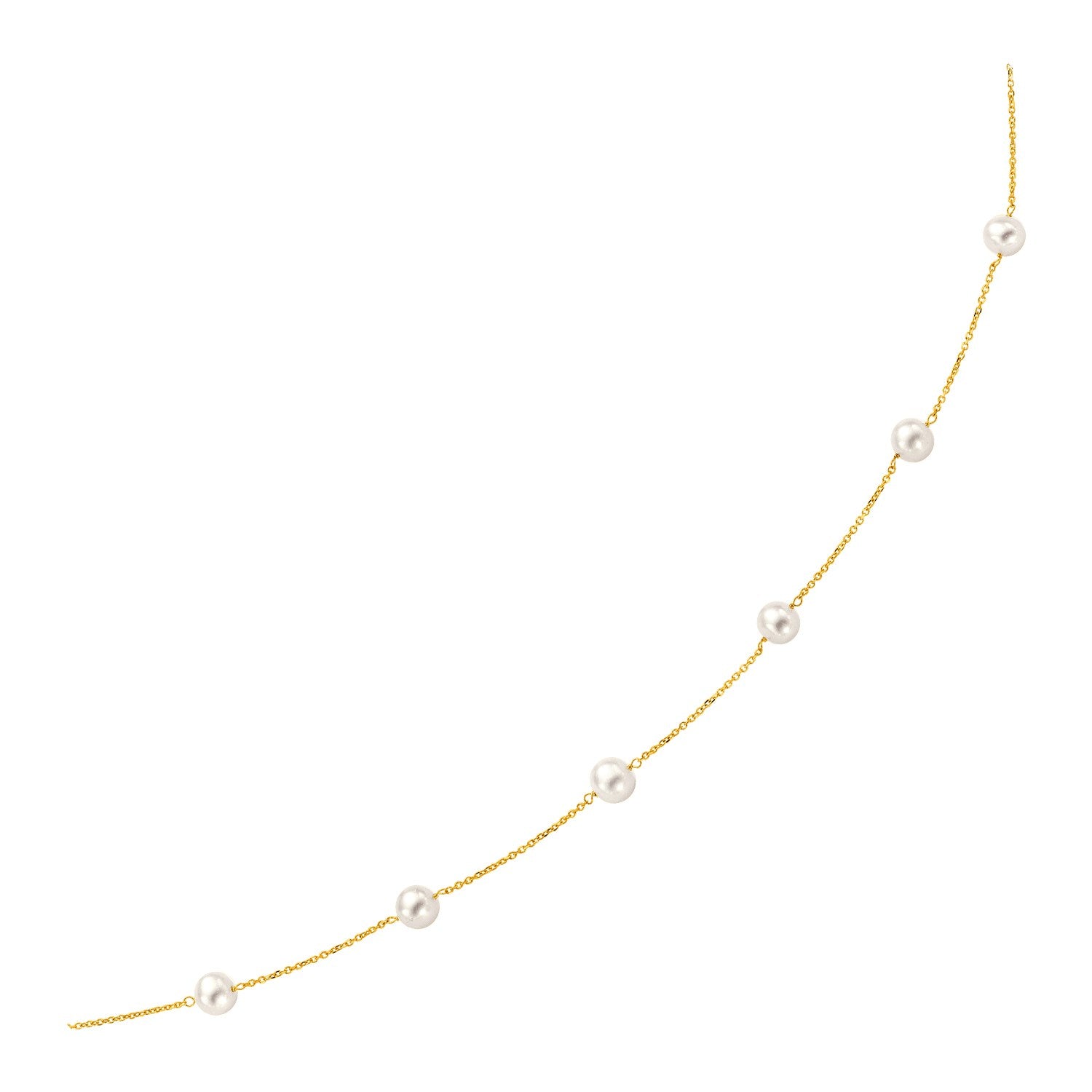 14k Yellow Gold Necklace with White Pearls 18"