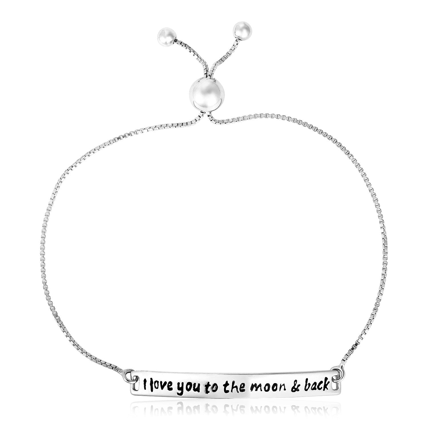 Sterling Silver Adjustable I Love You to the Moon and Back Bracelet 9.25"