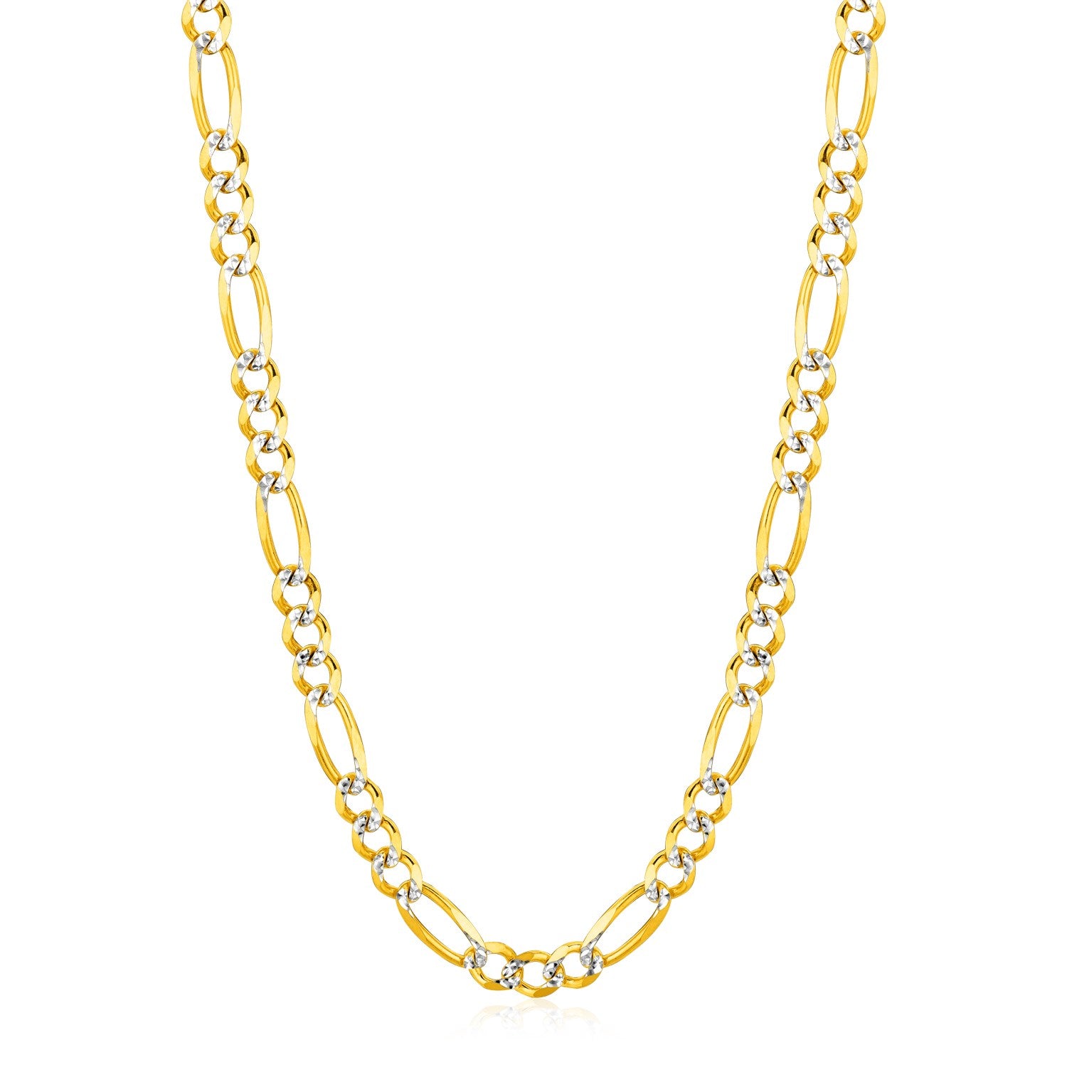 6.0mm 14K Yellow Gold Solid Pave Figaro Chain 26"
