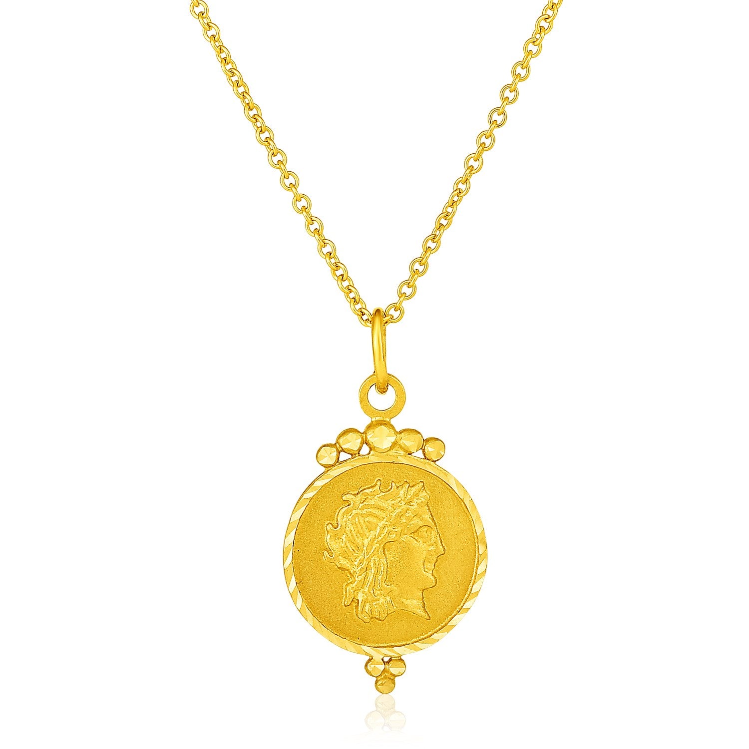 14k Yellow Gold with Round Roman Coin Pendant 18