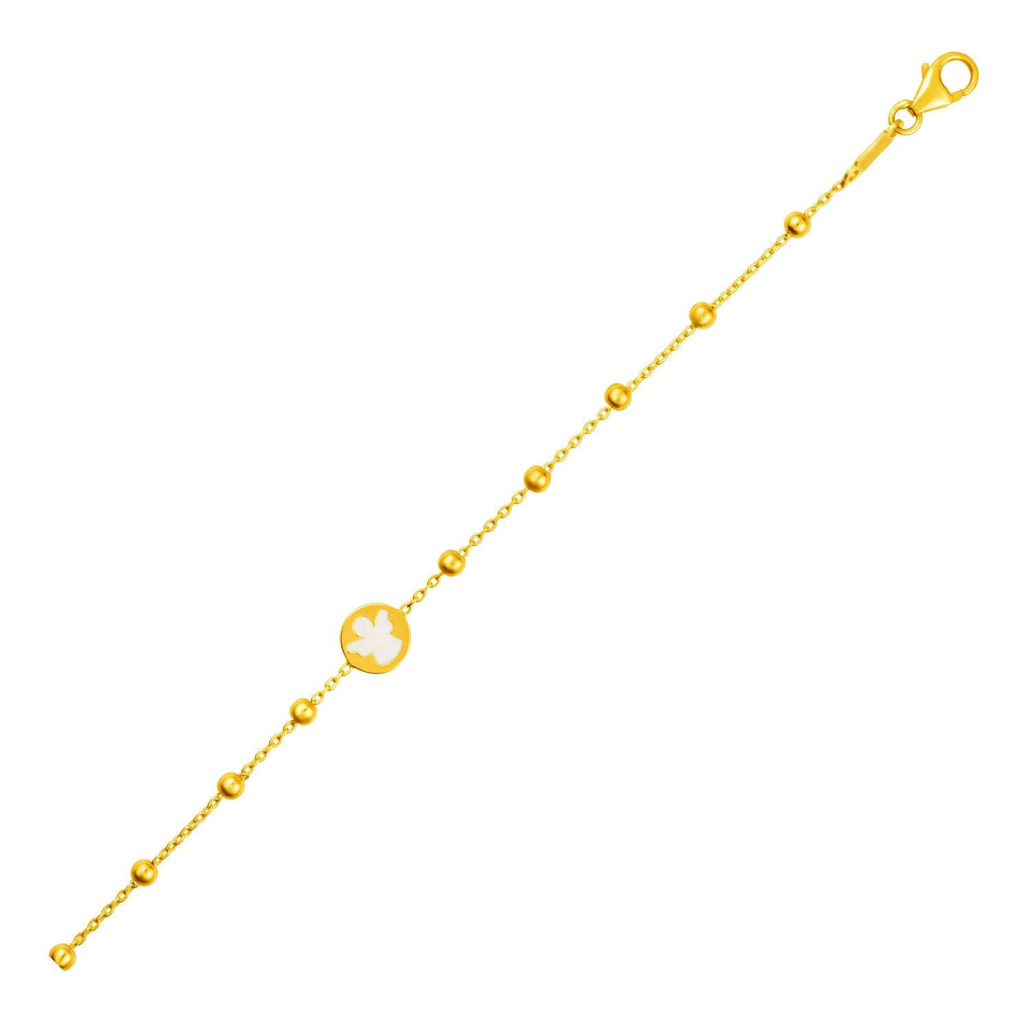 14k Yellow Gold Childrens Bracelet with Angel and Beads 6"