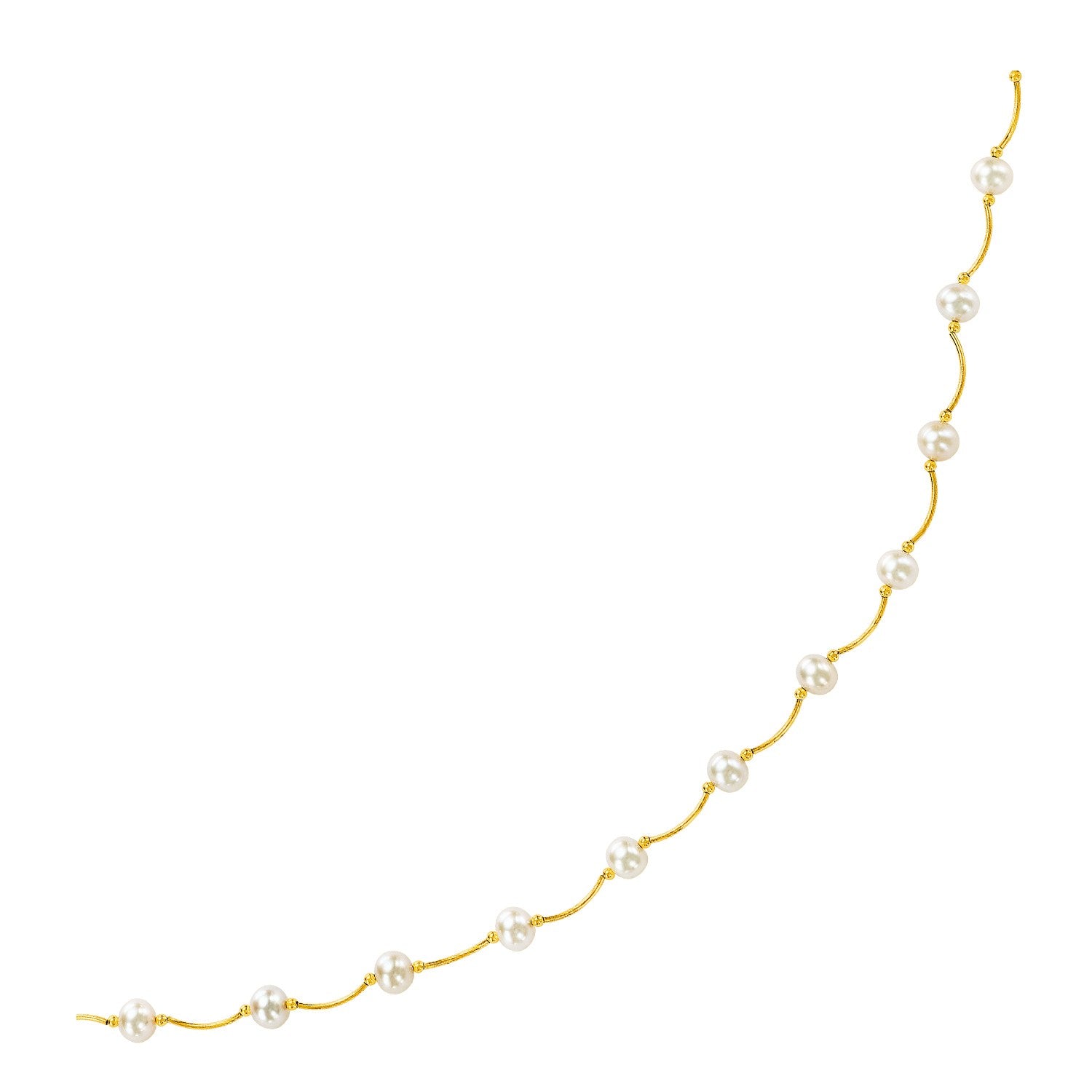 14k Yellow Gold Arc Link Necklace with White Pearls 17"