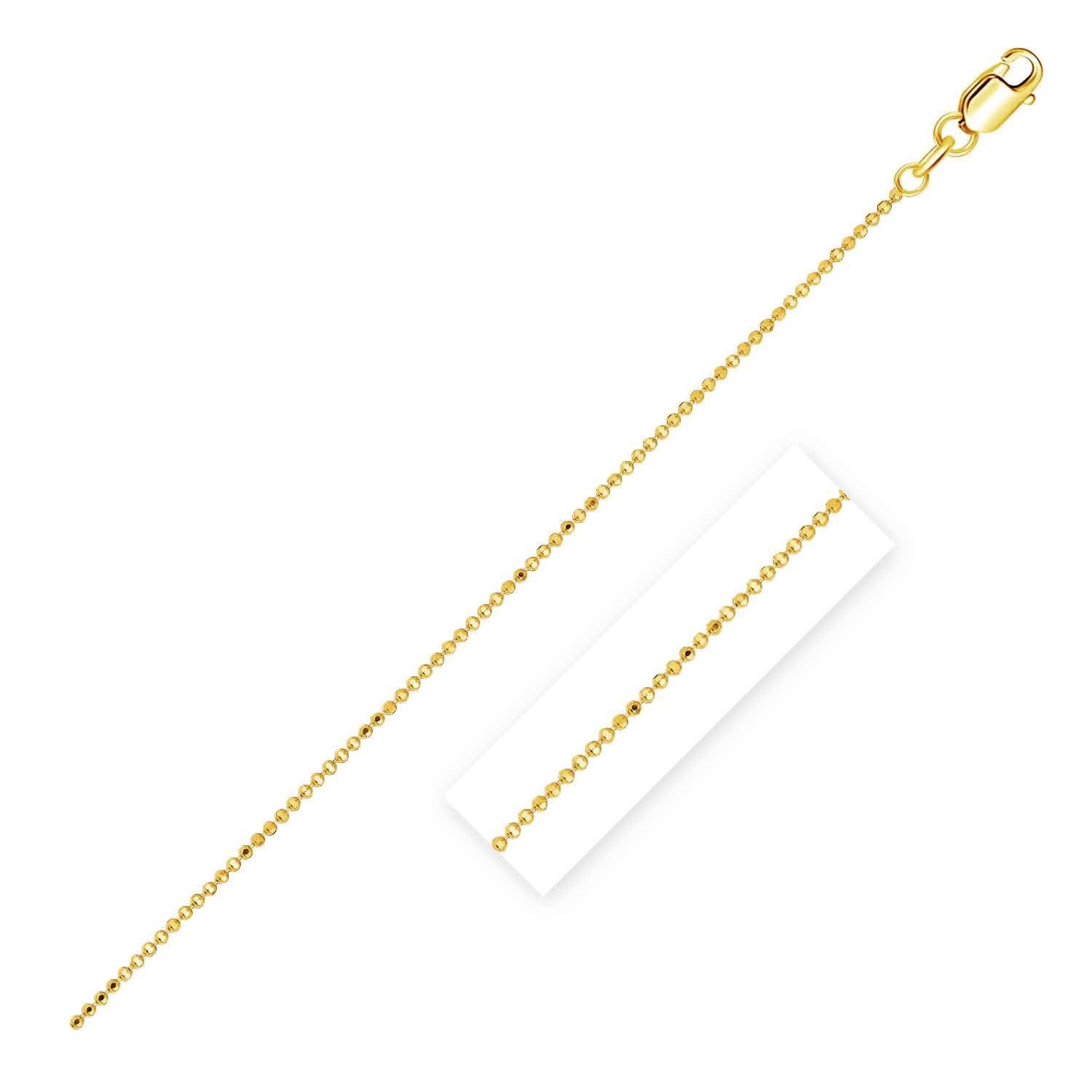 14k Yellow Gold Diamond Cut Bead Chain 1.0mm 20"