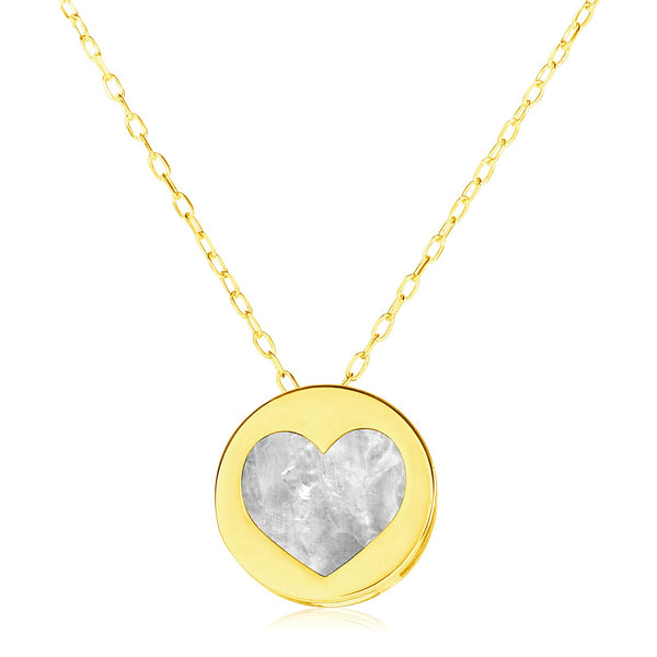 14k Yellow Gold Necklace with Heart in Mother of Pearl 16"