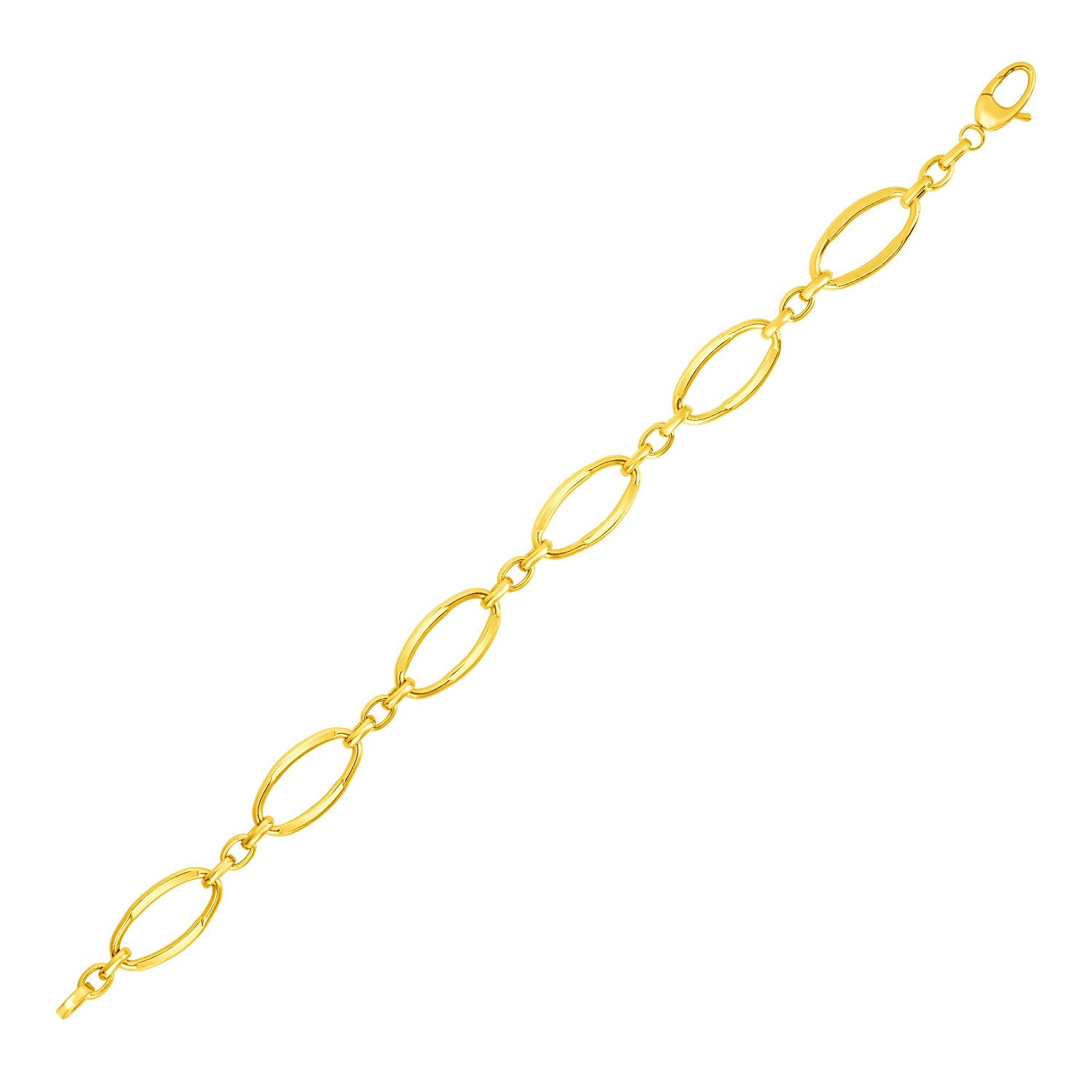 14k Yellow Gold Bracelet with Polished Oval Links 7.5"