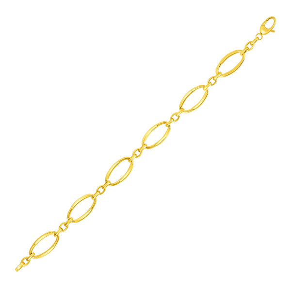 14k Yellow Gold Bracelet with Polished Oval Links 7.5"