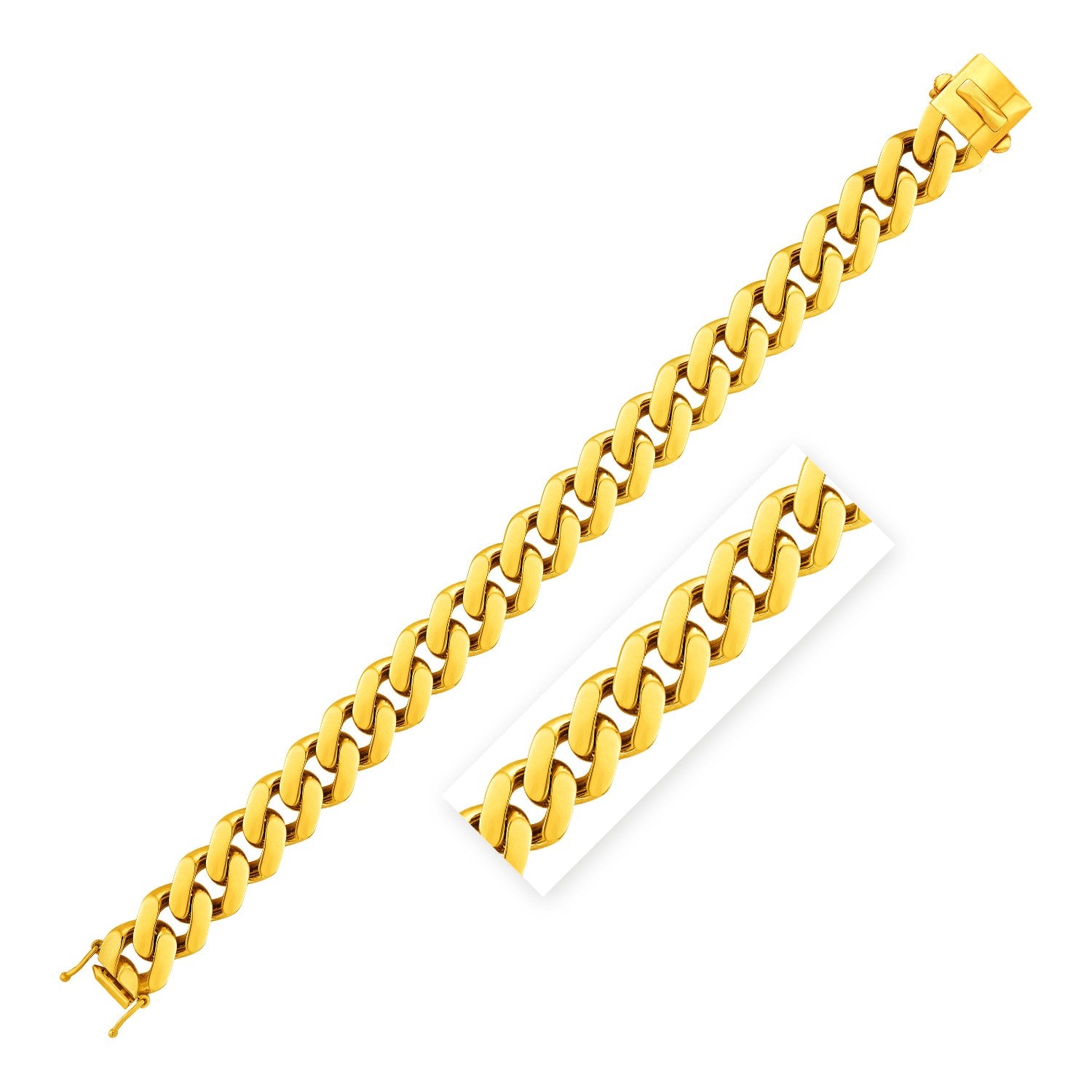 14k Yellow Gold 8 1/2 inch Wide Polished Curb Chain Bracelet 8.5"