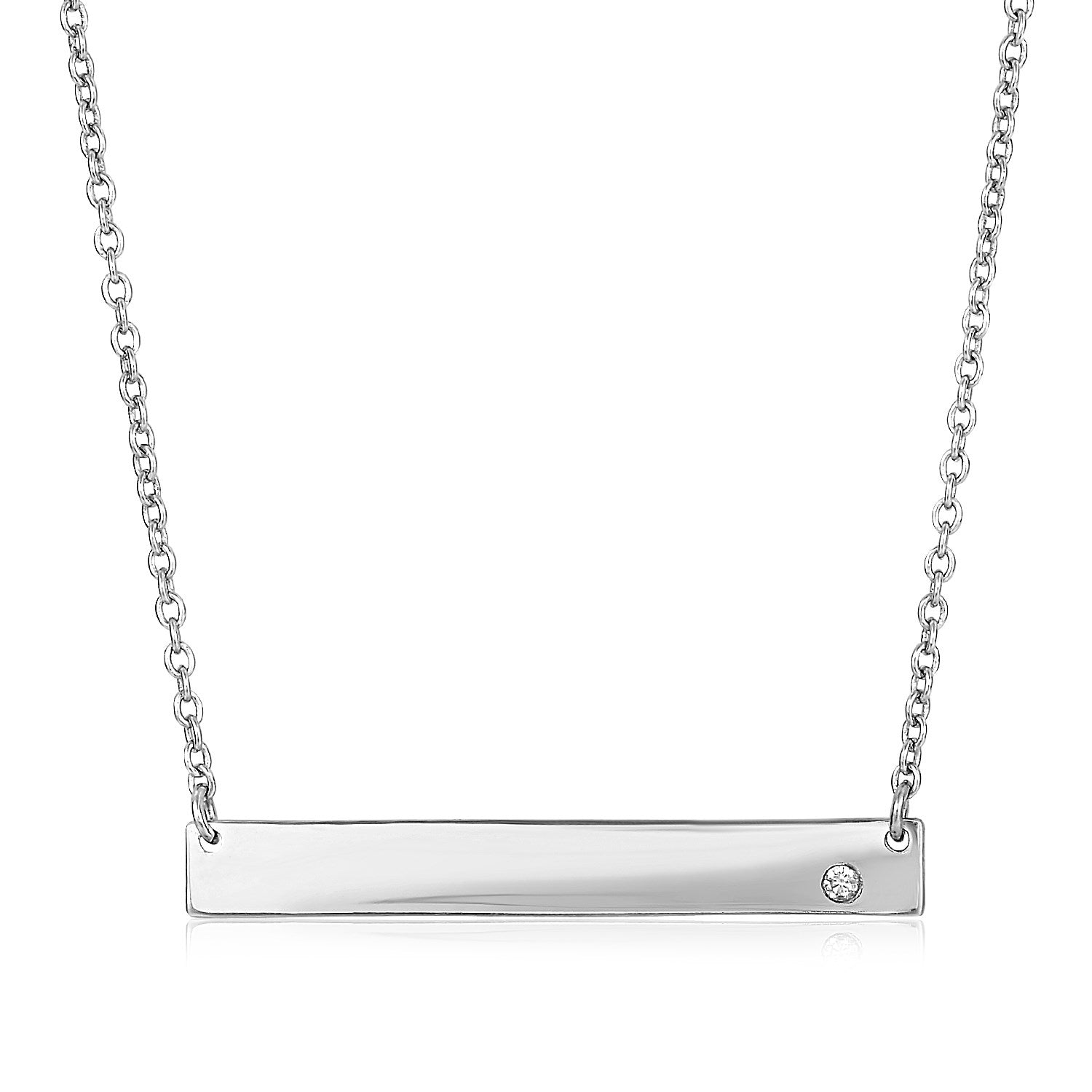 Sterling Silver Polished Bar Necklace with Cubic Zirconia 18"