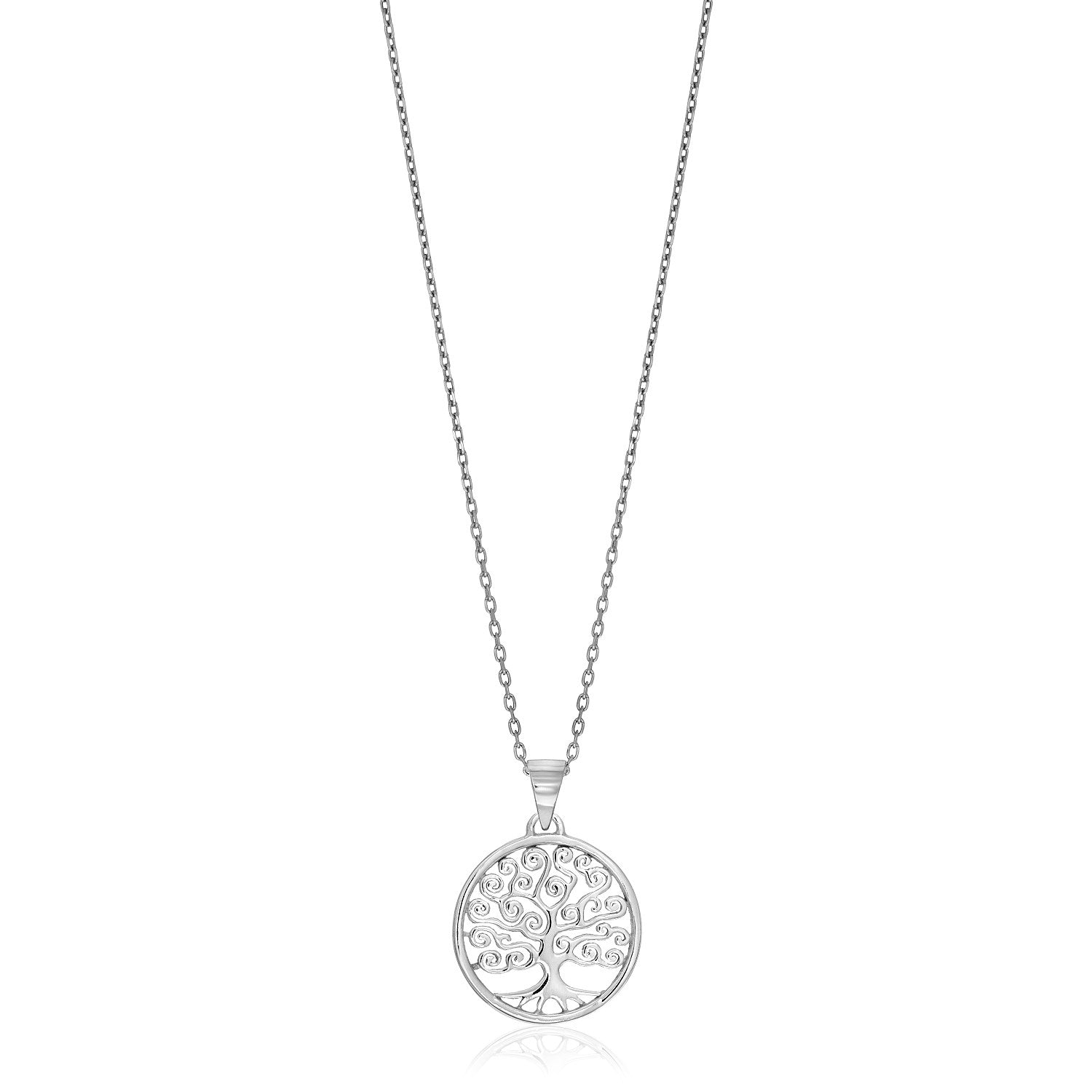 Sterling Silver Round Spiral Motif Tree of Life Necklace 18"