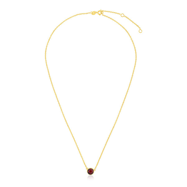 14k Yellow Gold 17 inch Necklace with Round Garnet 17"